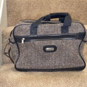 Vintage Brown Tweed JAGUAR Suitcase Tote Carry On Bag